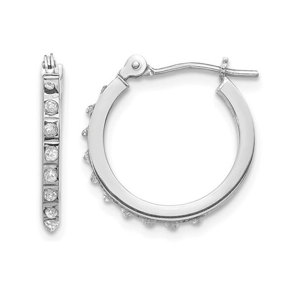 Diamond Accent Oval Hoop Earrings in 14K White Gold